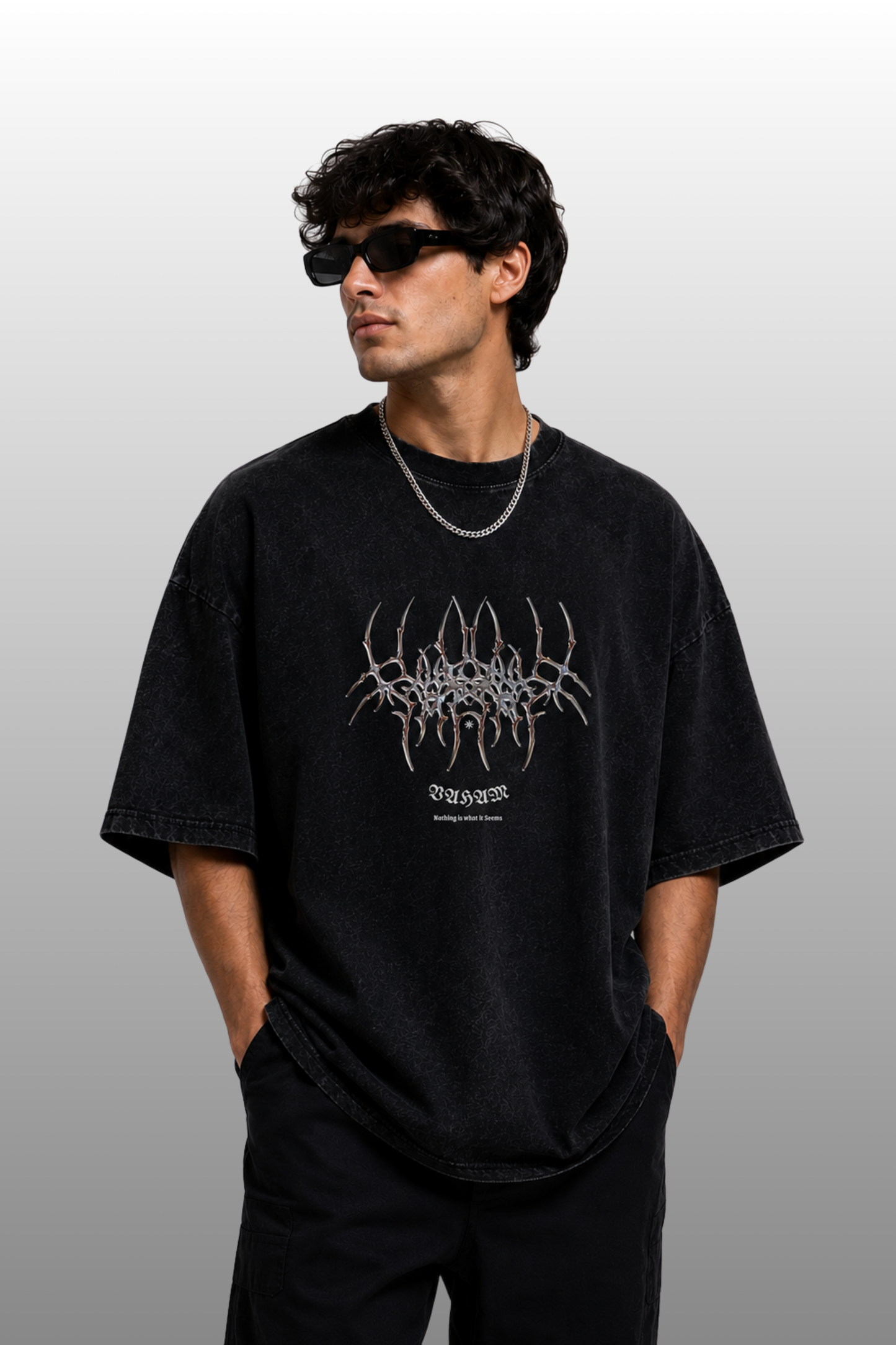 VAHAM Abyss Oversized Tee | Acid Washed Black