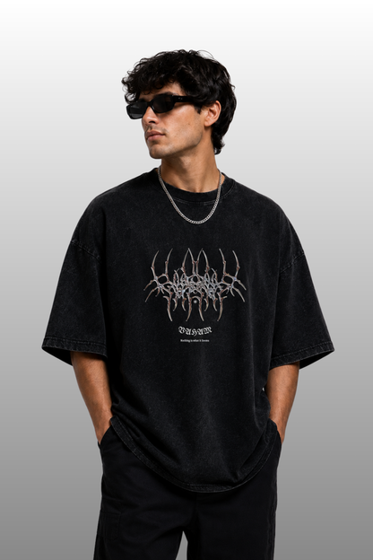 VAHAM Abyss Oversized Tee | Acid Washed Black