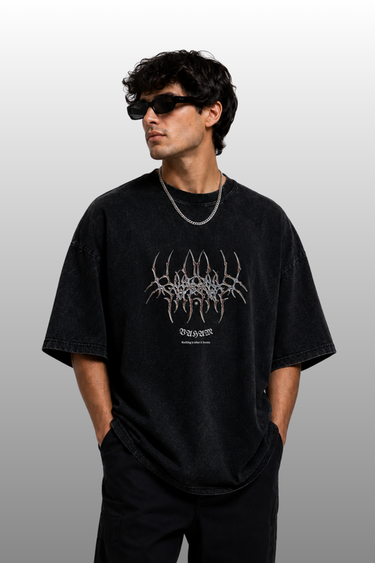 VAHAM Abyss Oversized Tee | Acid Washed Black