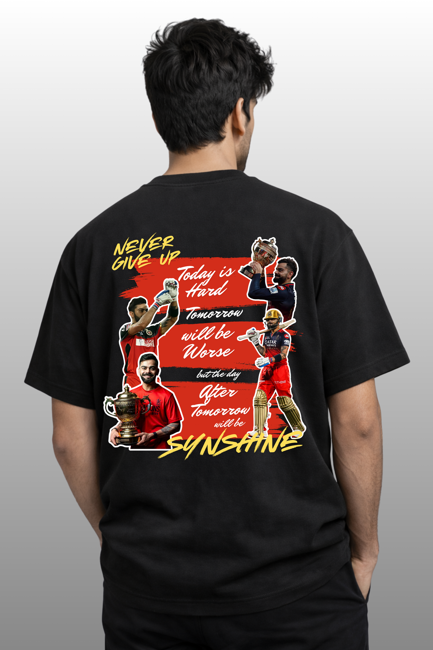 Never give Up King RCB Premium Oversized T-Shirt | Unisex
